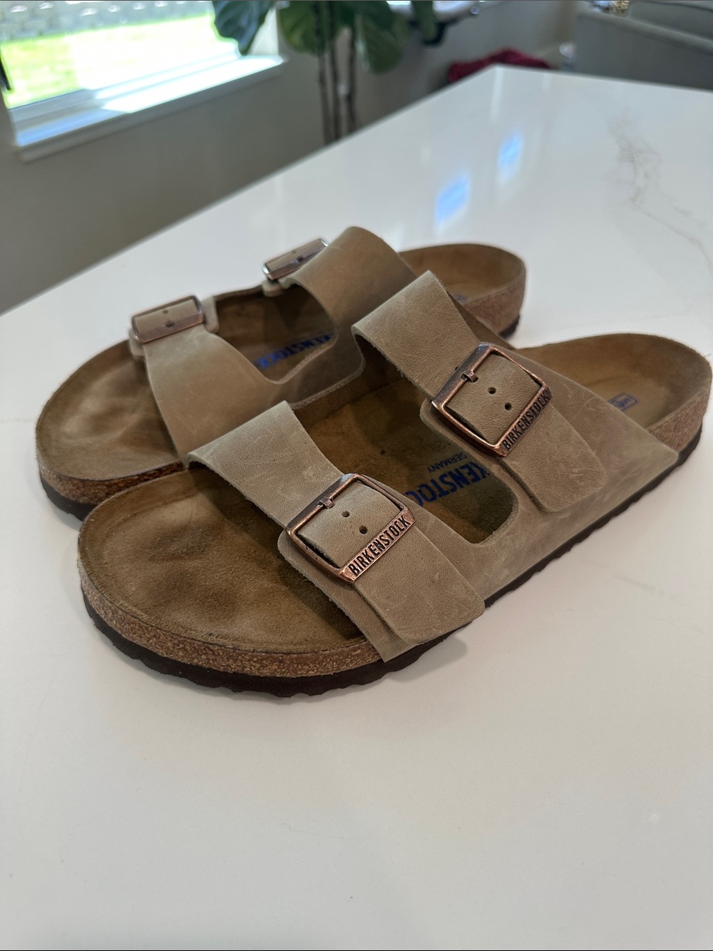 Birkenstock Mens Arizona Two-Strap Sandals in Light Brown